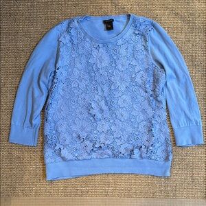 Ann Taylor Light Blue Lace 3/4 Sleeve Sweater Sweatshirt Large